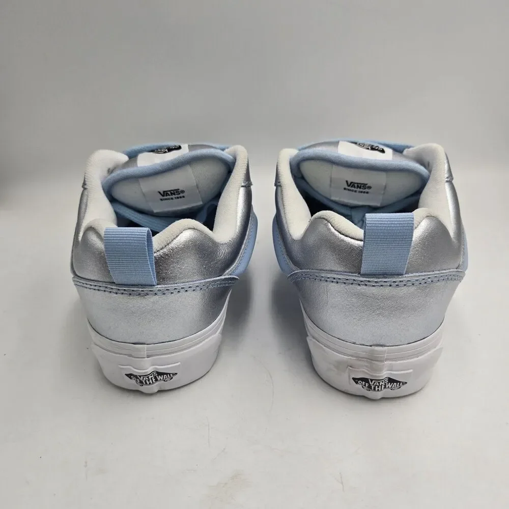 Vans Womens 8 Knu Skool Silver Blue Metallic Chunky Skate Sneakers NWOT Y2K